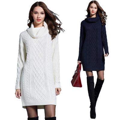 Autumn and Winter Women's Sweaters Plus Size Turtleneck Long Dress Long Sleeve Top 6 Colors
