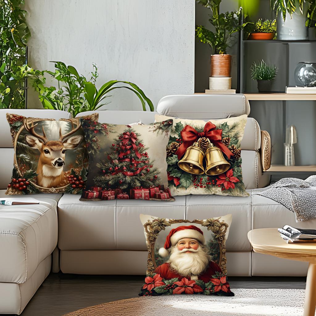 Christmas Reindeer Santa Claus Cushions Pillowcase Polyester Cushion Cover Throw Pillow Sofa Decoration Pillowcover Home Decor