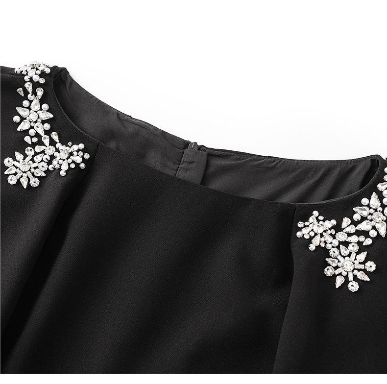High-End Round Neck Studded Ruffle Sleeve Waist-Cinching Dress for Women - Summer Fashion