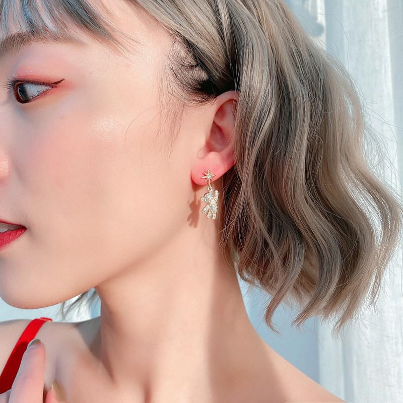Fashion Commute S925 Silver Needle Diamond Bear Earrings - Fun Christmas Jewelry for Women