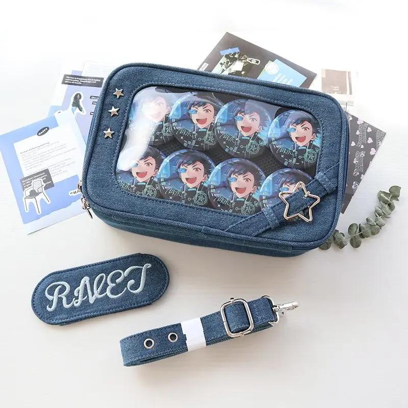 

Y2K Cute Denim Ita Bag Women s Fashion Crossbody Bag Harajuku Girl Transparent Shoulder Bag Lady DIY Badge Messenger Bag Handbag