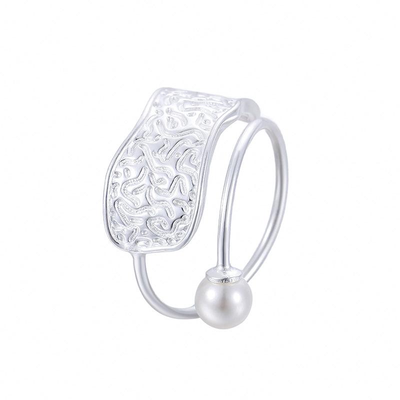 Silver Korean Style Wide Band Pearl Ring - Niche Texture Open Design for Autumn and Winter