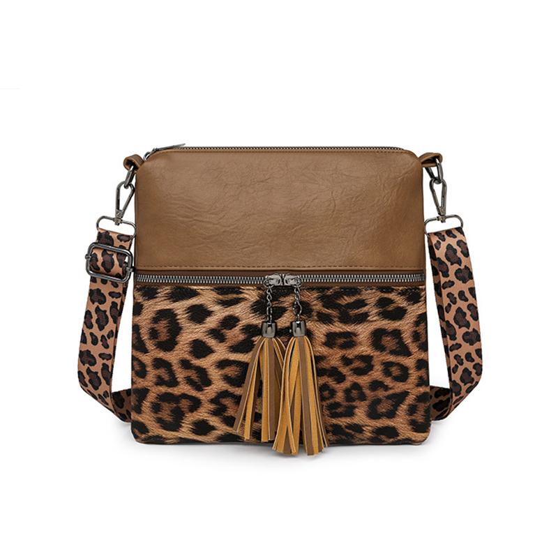 Vintage Leopard Pattern Crossbody Bags For Women Small Square Shoulder Bag Ladies Tassel Designer Phone Pocket CLE