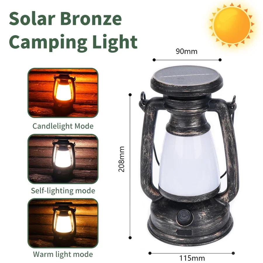 Portable Camping Lanterns USB Rechargeable Solar Charging Camping Light Dimming Outdoor Hanging Tent Light Hiking Fishing Lamp