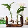 Vintage Wooden Frame Vase Plant Terrarium with Wooden Stand Glass Vase Desktop Glass Planter for