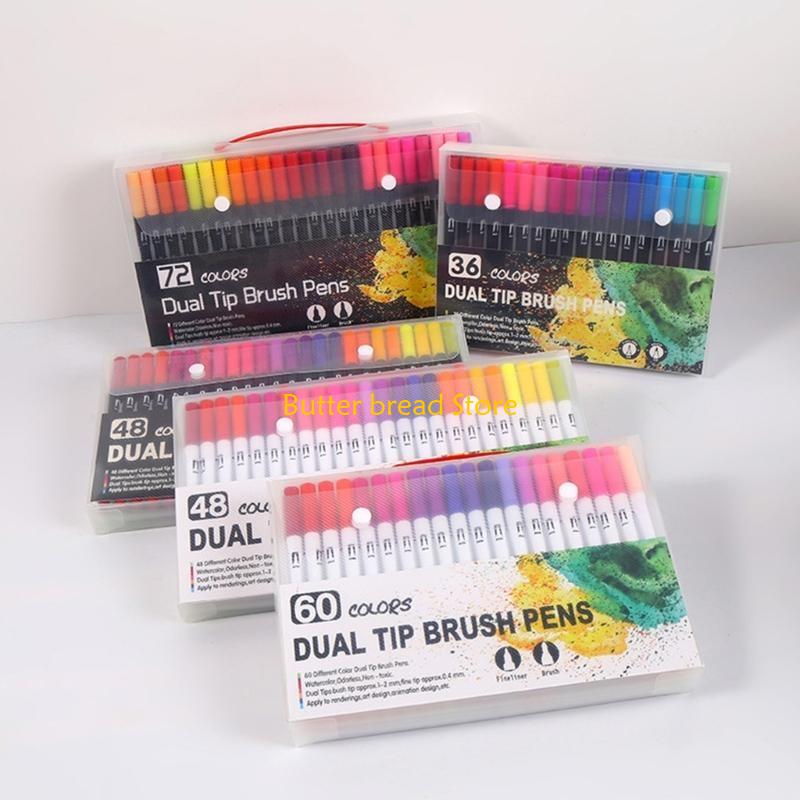 W89C 36/48/60/72/100 Colors Double Ends Brush Pen Marker Set Felt Tip Pen Watercolor Pen for Colouring Books