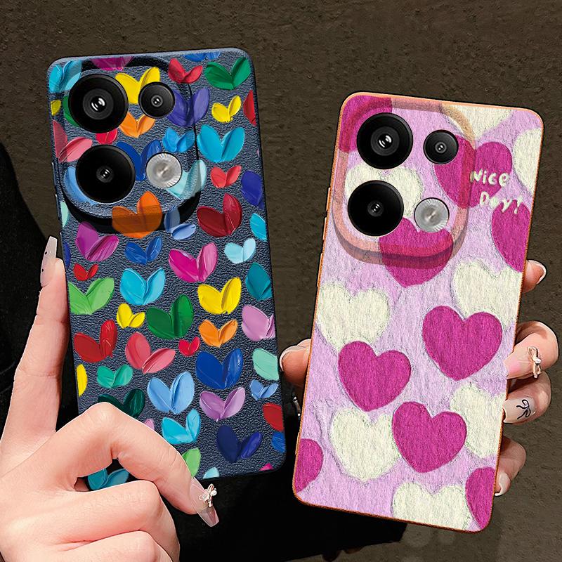 Vintage Love Heart Print Case For Xiaomi 13T Pro Redmi Note 15 Pro 4G Redmi Note 14 13 Pro+ 5G Leather Texture Silicone Cover