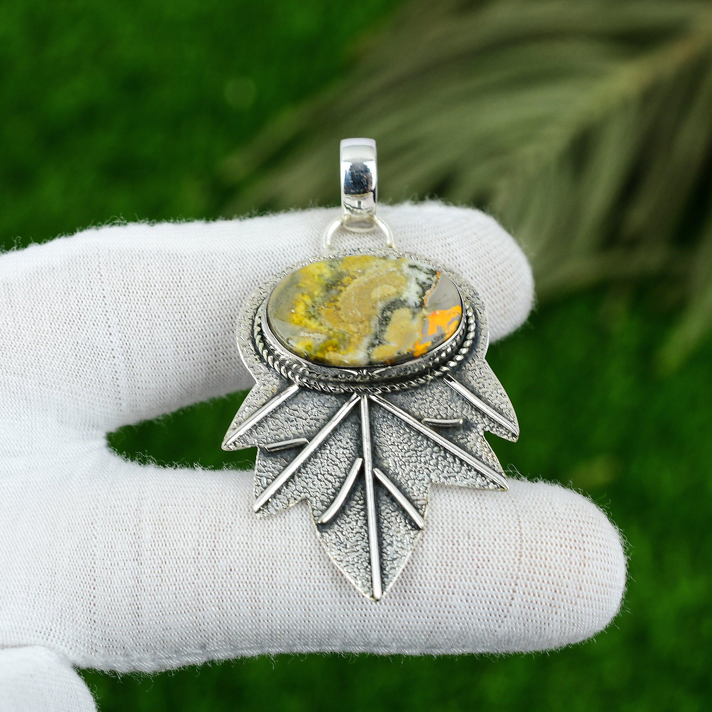 

Natural Bumble Bee Jasper Gemstone Pendant Yellow 925 Sterling Silver Jewelry