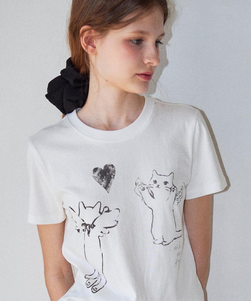 Loginaenloji Love Cat Printed T-Shirt White