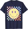 Retro Happy Face Shirt Checkered Pattern Smile Face Trendy T-Shirt