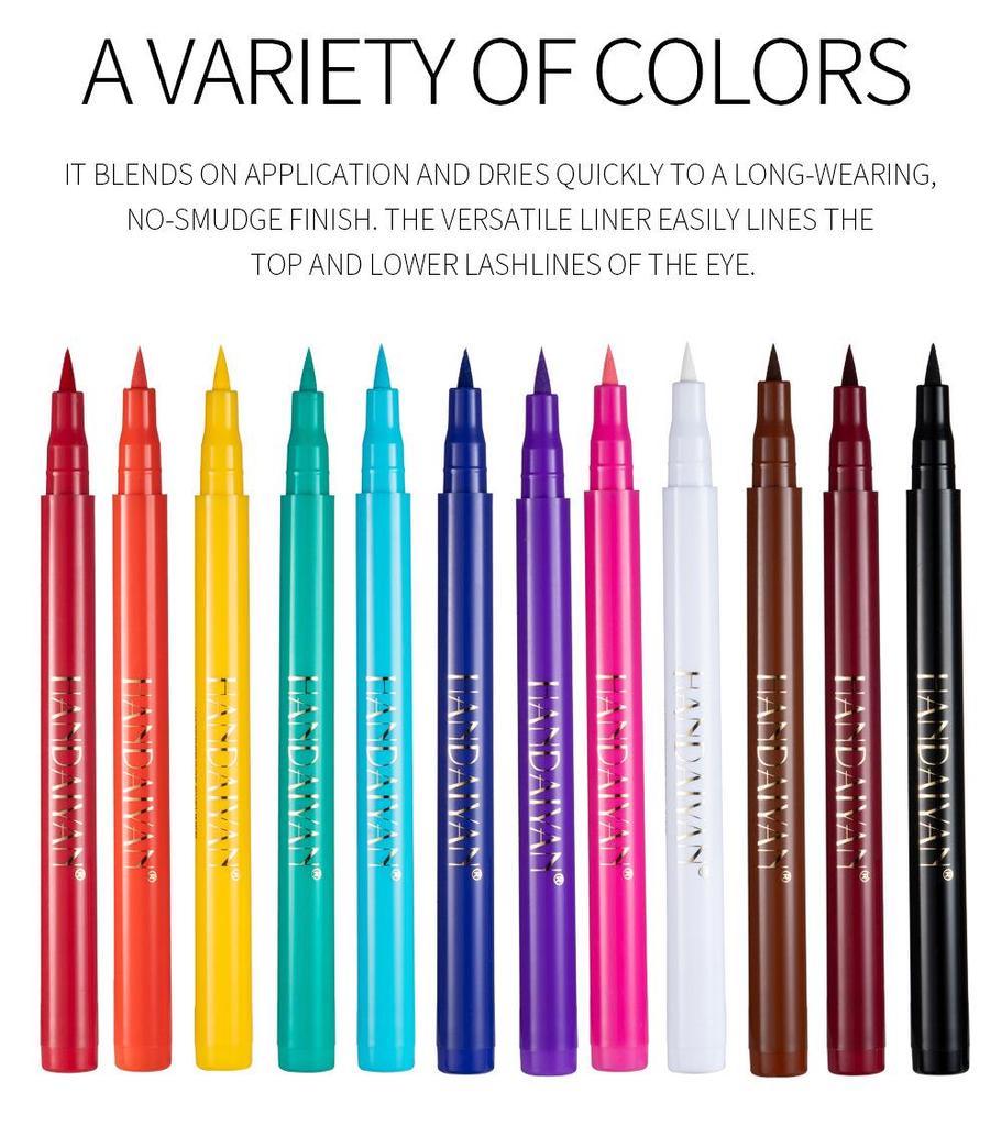 Handaiyan 12-teiliges schnelltrocknendes, wischfestes mattes farbiges Flüssig-Eyeliner-Set