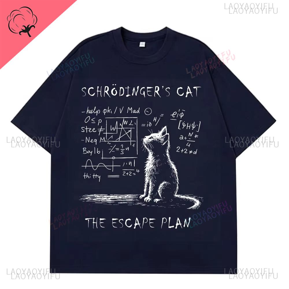 Schrodinger Cat Physics Quantum Mechanics Creative Print Summer Shortsleeved Streetwear T Shirt Streetwear Loose Casual Tshirt