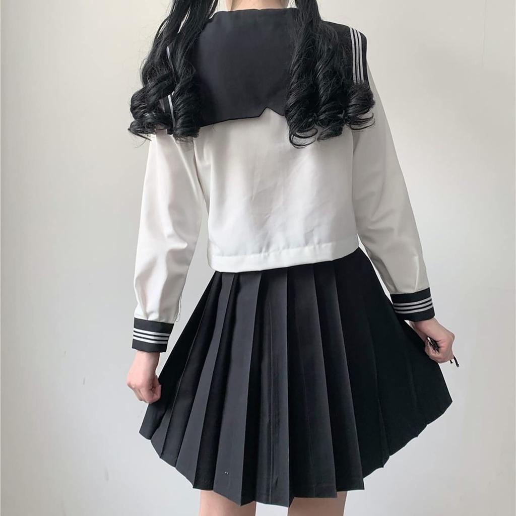 Sailor Uniform Cosplay School Uniform High School Girl Halloween JK Long Sleeve Square Collar [milky Time] (L)