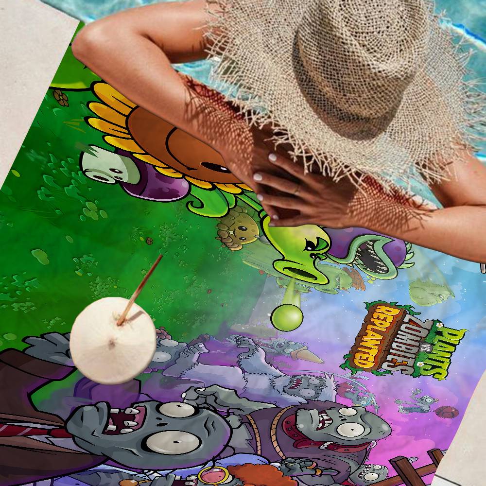 P-Plants-vs-Zombie Cartoon Microfiber Beach Towel Absorbent Quick Dry Soft Yoga Swimming Resort Mountain Climbing Towel