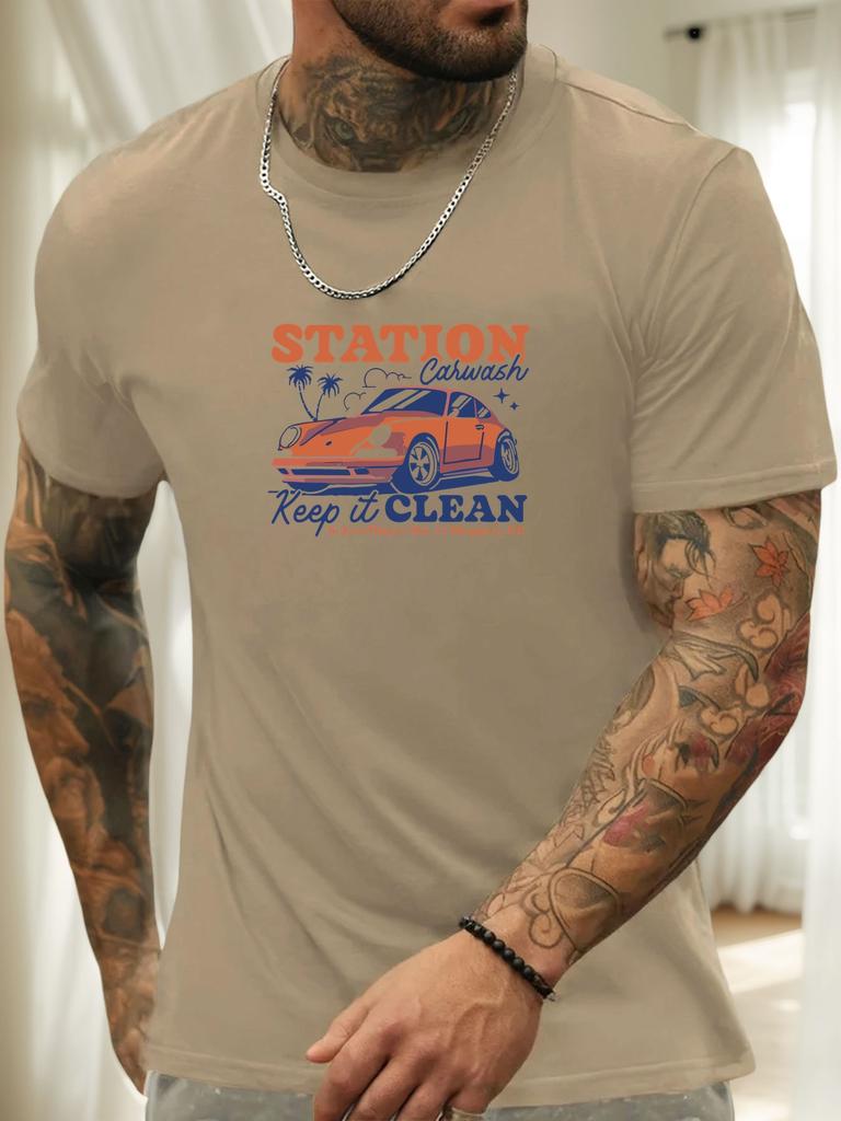Short Sleeve TShirt Mens 100 Cotton Summer Round Neck White Carwash Station Graphic Print Casual Trendy Tee