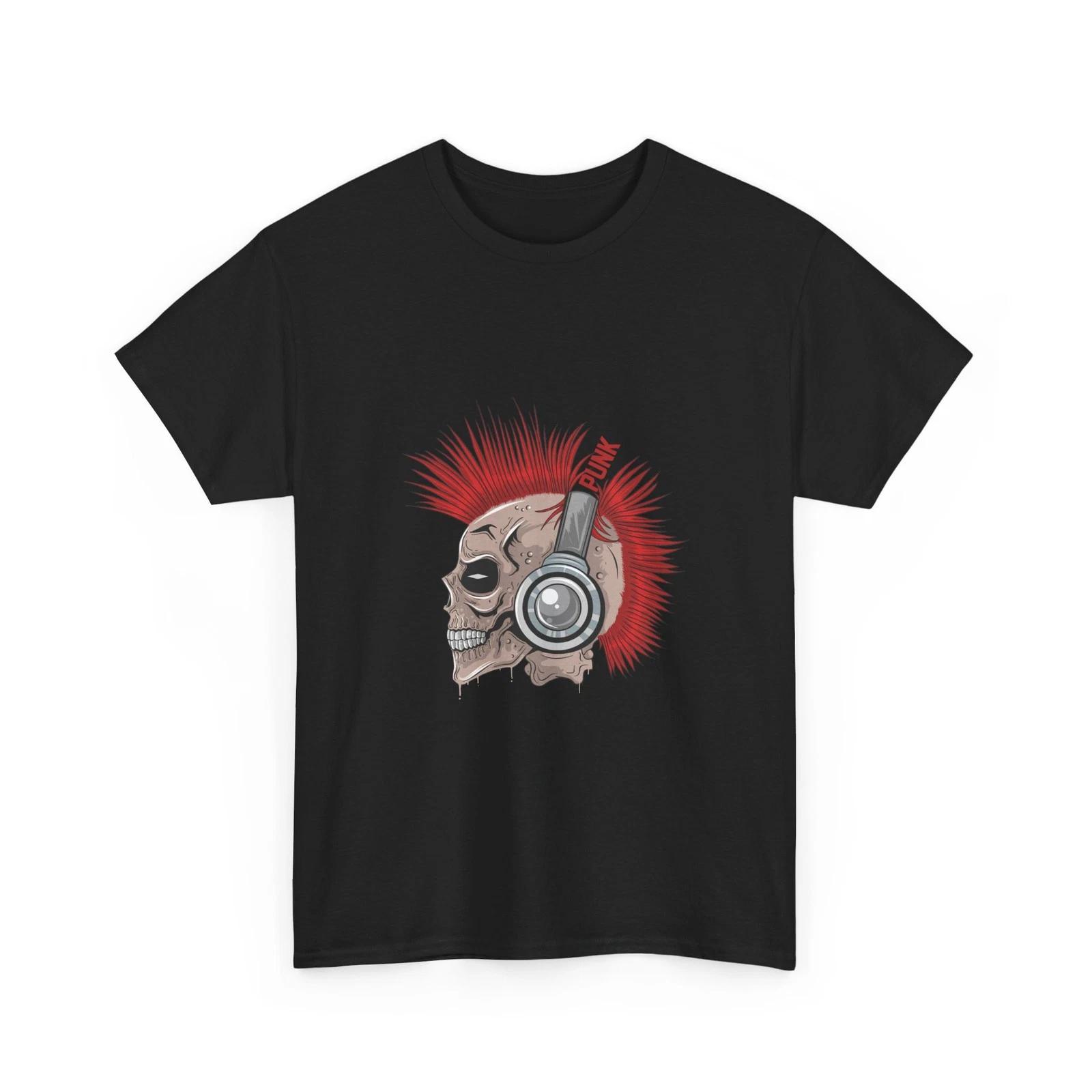 Панк-рок футболка с черепом Красный ирокез Череп и наушники S