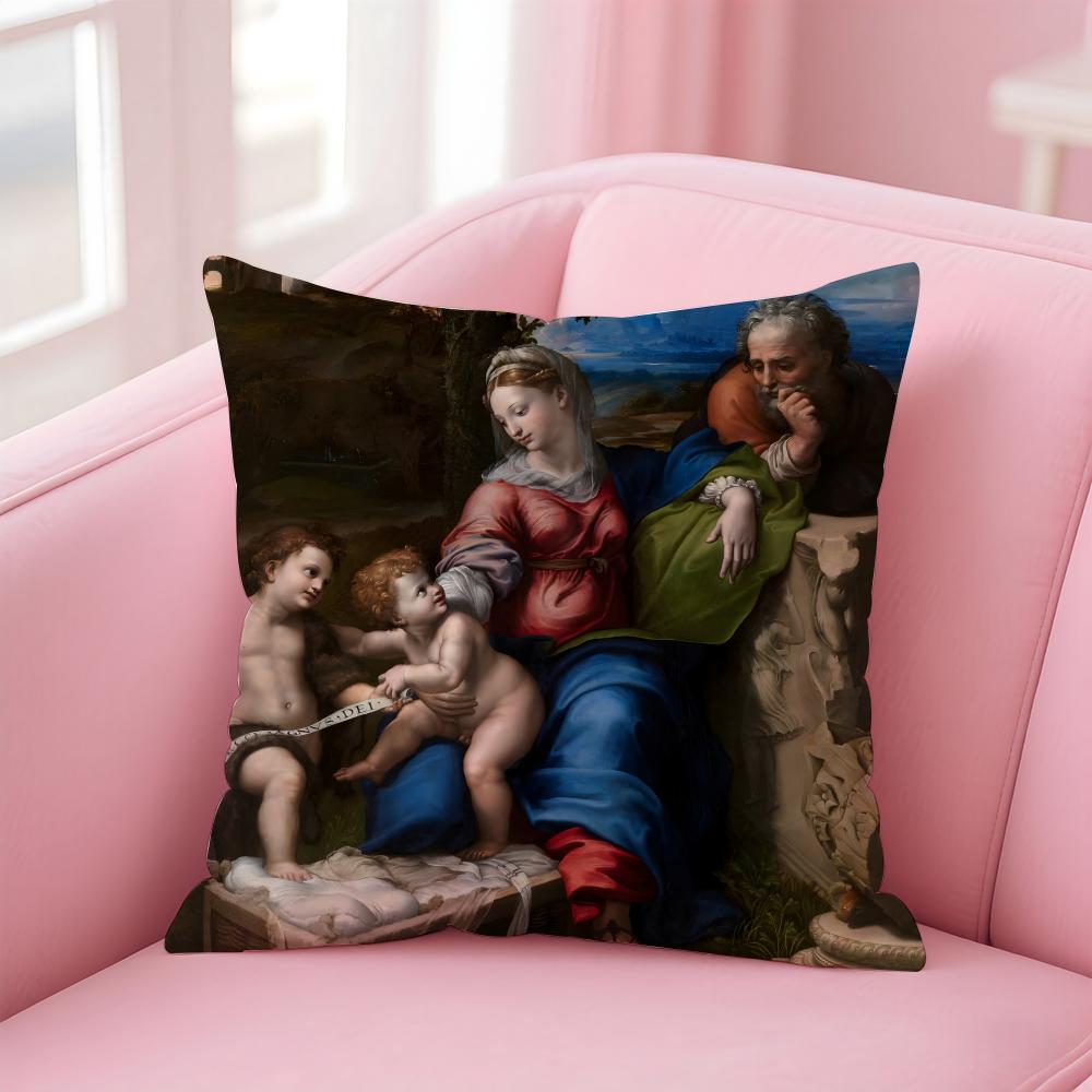 Classical RRaffaello Santi Cushion Cover Pillow Case Ultra Soft Skin Friendly Fabric Cloud Like Comfort  Concealed Zipper