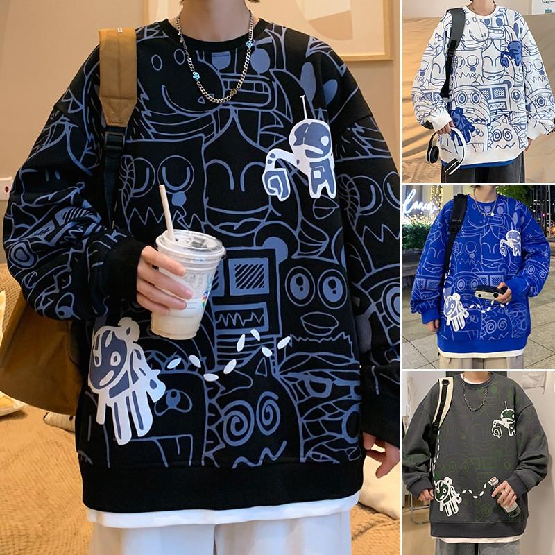 Graffiti Print Hoodie Men Women Loose Fit Streetwear Casual Teen Top