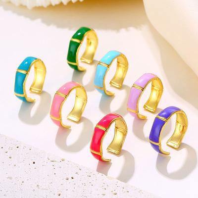 Delicate Enamel Rings For Women Adjustable Stainless Steel Square Checkered Dripping Oil Ring Bosnian Jewerly