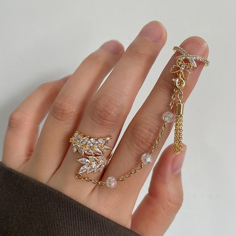 Kenjie Pozłacany Miedziany Zestaw Pierścionków na Paznokcie z Cyrkoniami z Regulacją dla Kobiet - Kolekcja Letnia