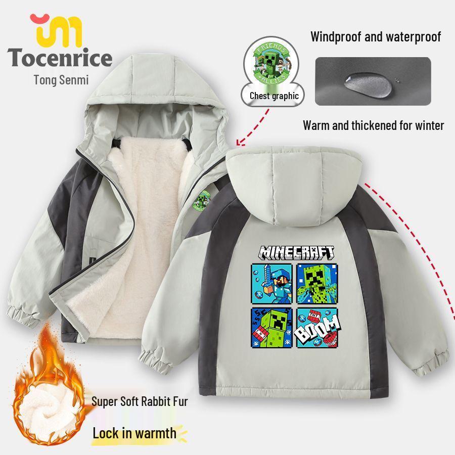 

Дитяча осінньо-зимова вітрівка Minecraft з кролячого хутра - Новий стиль 2025 року, утеплена куртка для хлопчиків 130cm