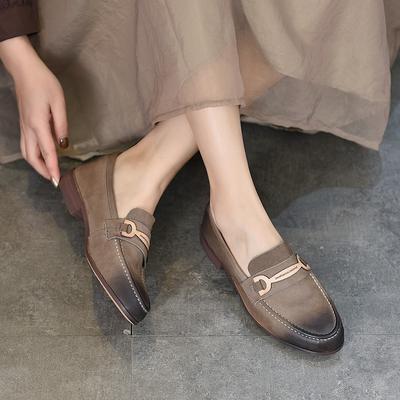 Décolleté da donna vintage in vera pelle, scarpe comode con suola morbida, punta a punta, tacco basso e slip-on
