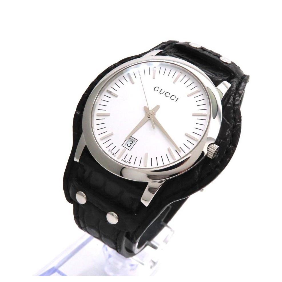 Used [5600M] GUCCI  Gucci Watch  Genuine Leather Bracelet White Men s Extremely Good Condition