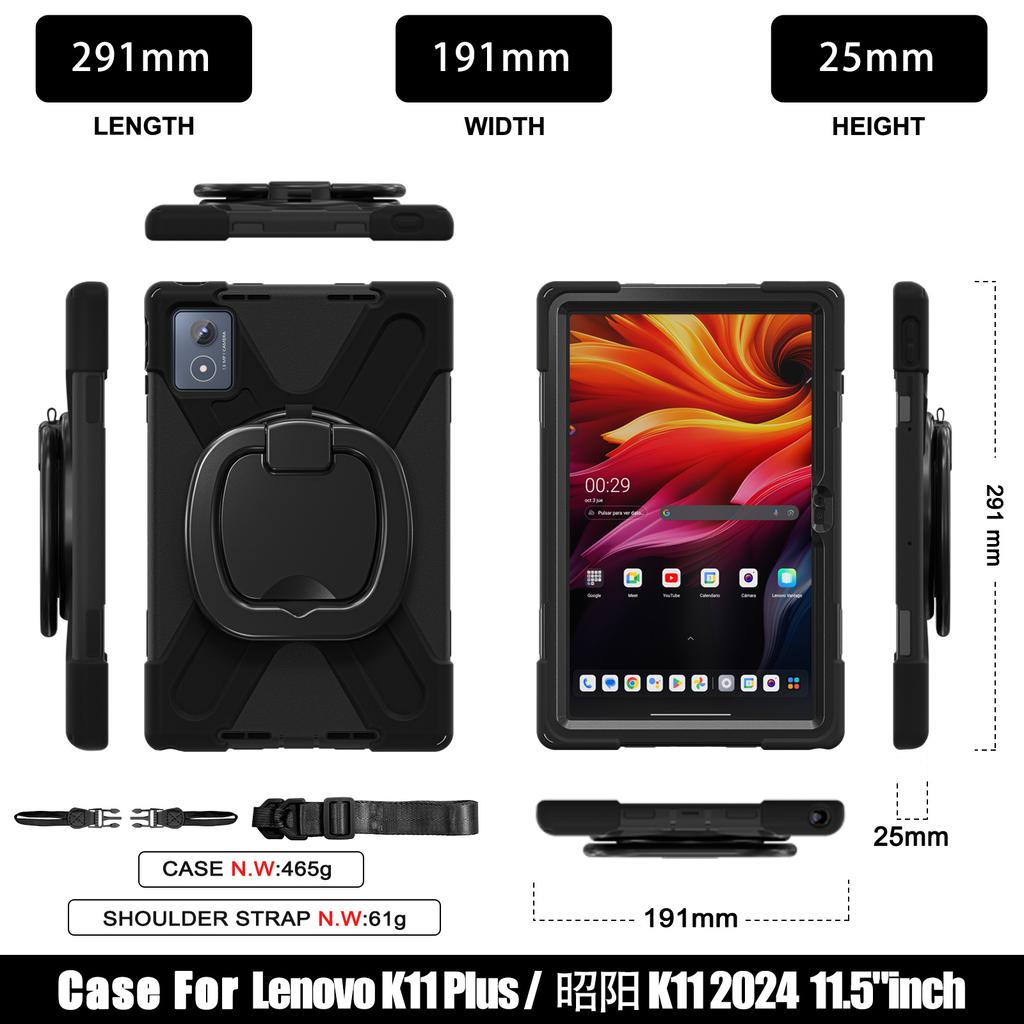 For Lenovo Tab K11 Plus/Zhaoyang K11 B352FU,TB230XC Case with Shoulder Strap TPU+PC+Silicone Kickstand Tablet Cover