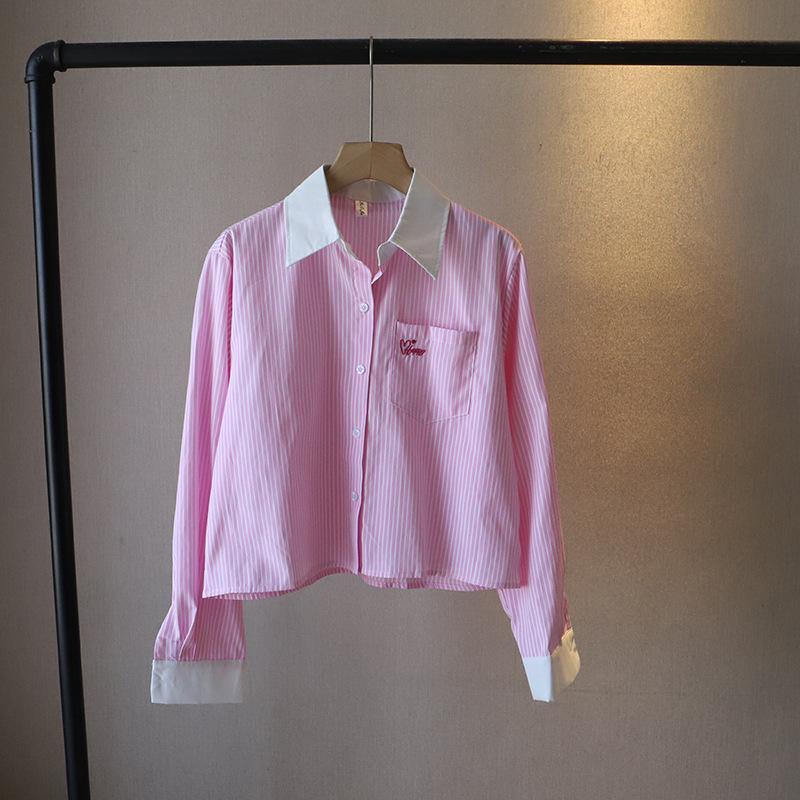 Korean Style Striped Embroidered Loose Long-Sleeve Women's Shirt - Hot Spring 2025 Trend