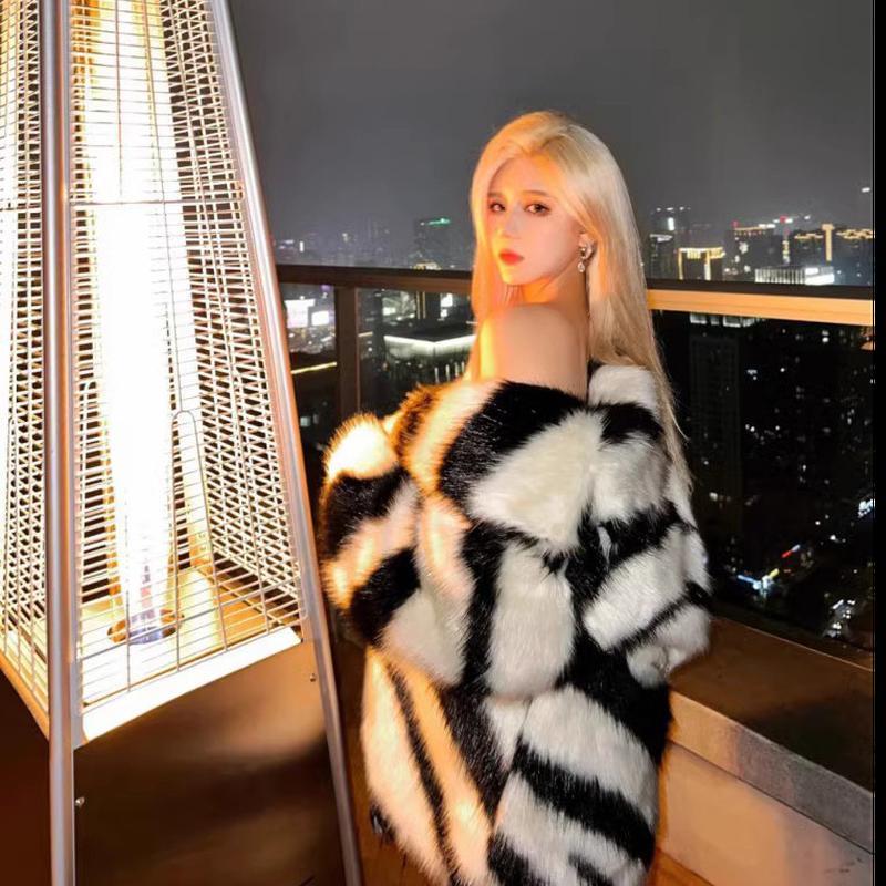 Großer Mantel aus Kunstfell für Damen im Herbst und Winter, mittellanger dicker Mantel aus Fuchshaarimitat