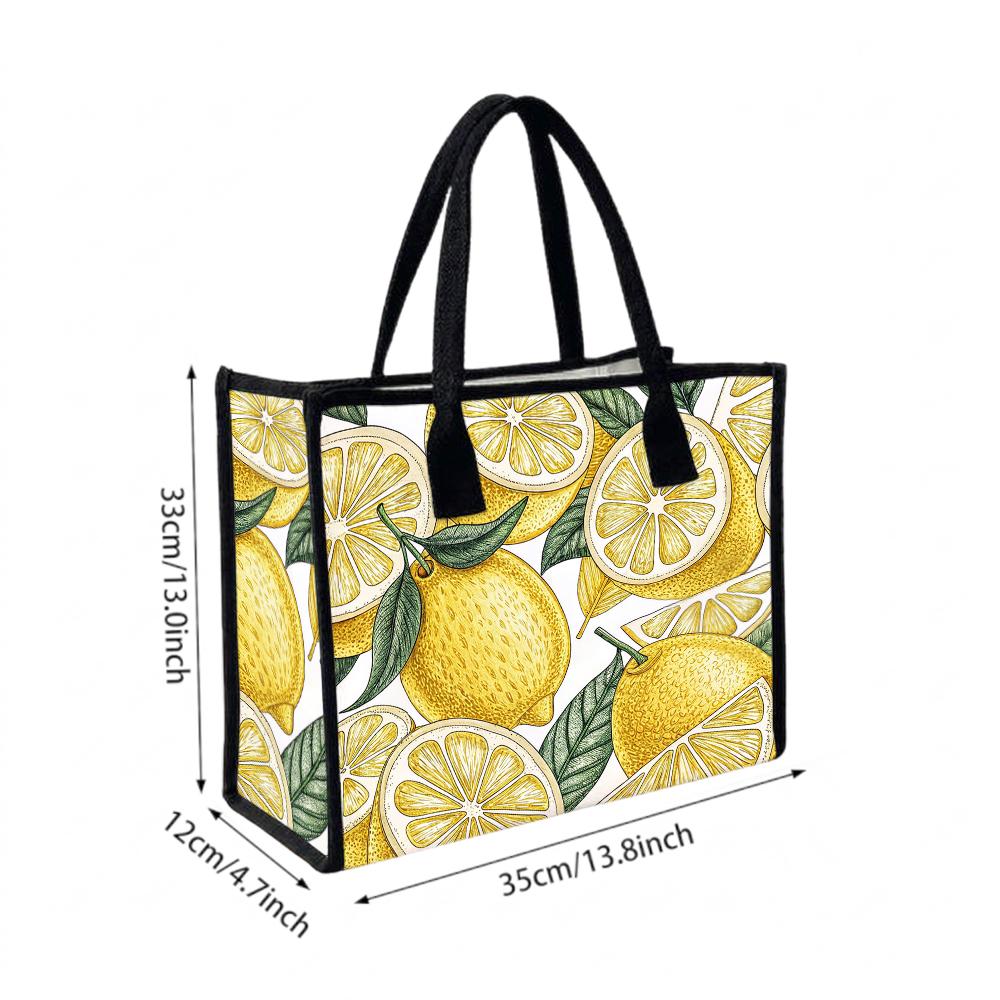 Lemon Print Tote Bag Fashion Casual Handbag for Daily Use Lightweight Reusable Shopping Bag Cute Trendy Women Outdoor Carry Bag
