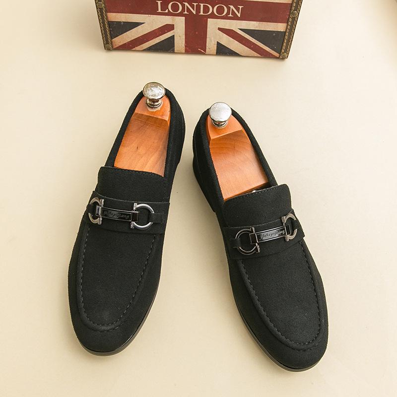 Velvet leather shoes with one pedal, trendy British leather shoes, men's Korean version, Doudou shoes, fringed loafers, lazy and casual