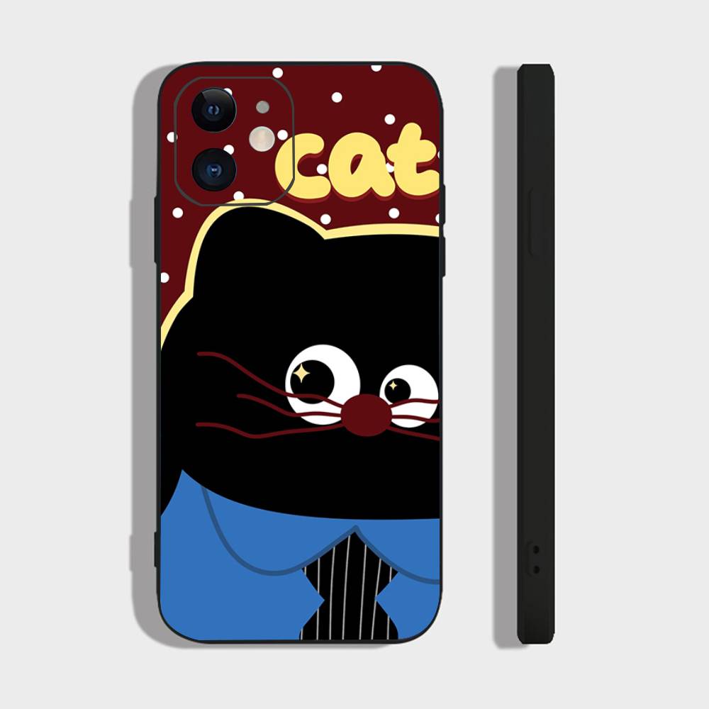 Cute Little Cat Phone Case For IPhone 17 Air 16 15 14 13 Pro Max 11 12 Black Silicone Cover