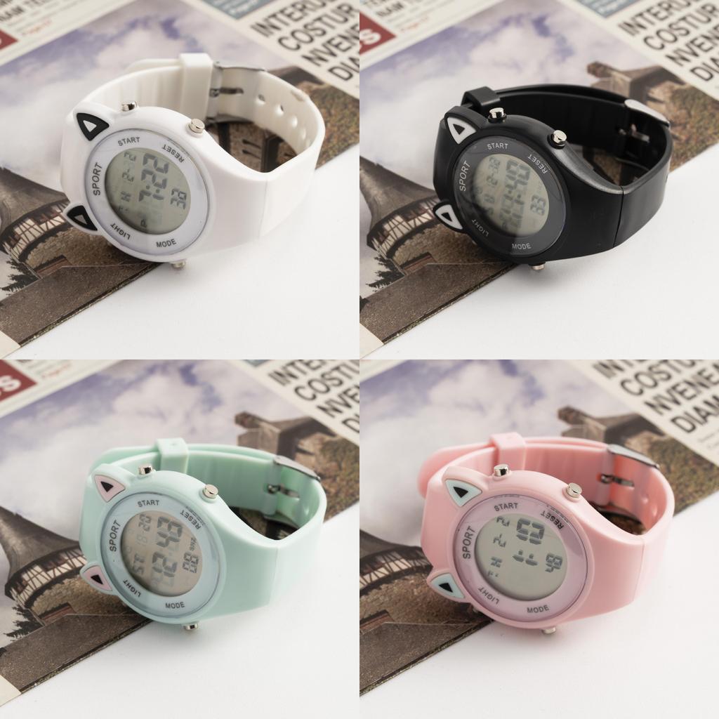 Montre Numérique Chat Oreilles Étudiant Avec Lumière Nocturne Étanche Pour Enfant Et Adolescent