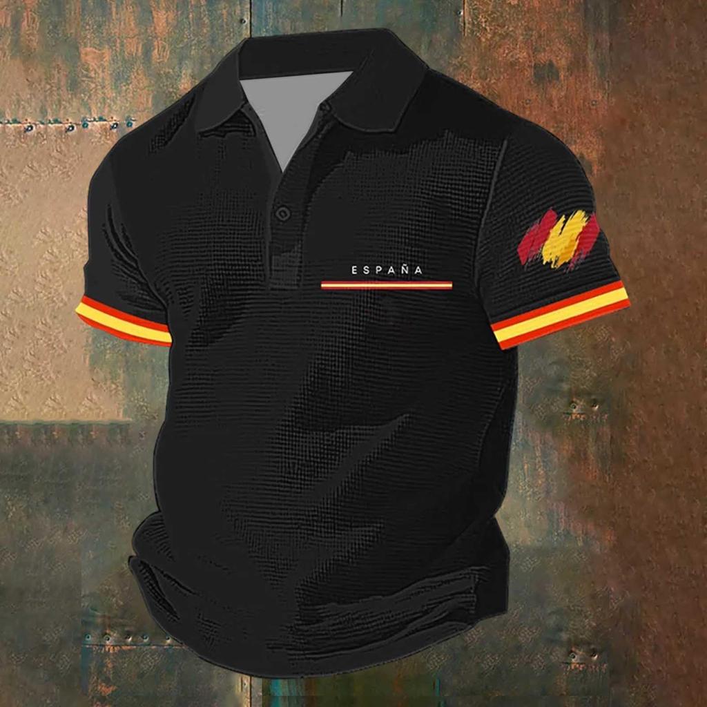 Men's Classic Polo Shirt Football Jersey Spain Inspired Design Soccer Apparel Short Sleeve Button Collar Top for Sports and Casual Wear