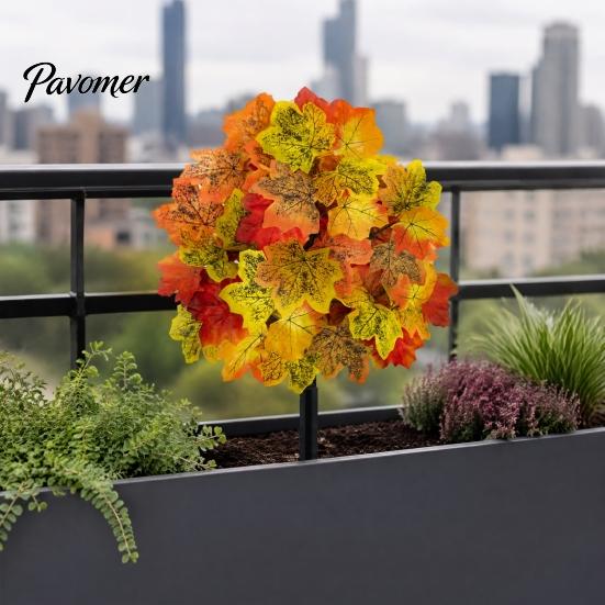 Durable Plastic Fall Foliage Artificial Autumn Flowers Bouquet, Maple Leaf/Morning Glory/Camellia Eucalyptus Ground Stake, Waterproof Harvest