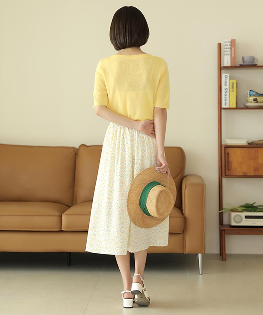 Ppaeppae Back Elastic Flower Long Skirt