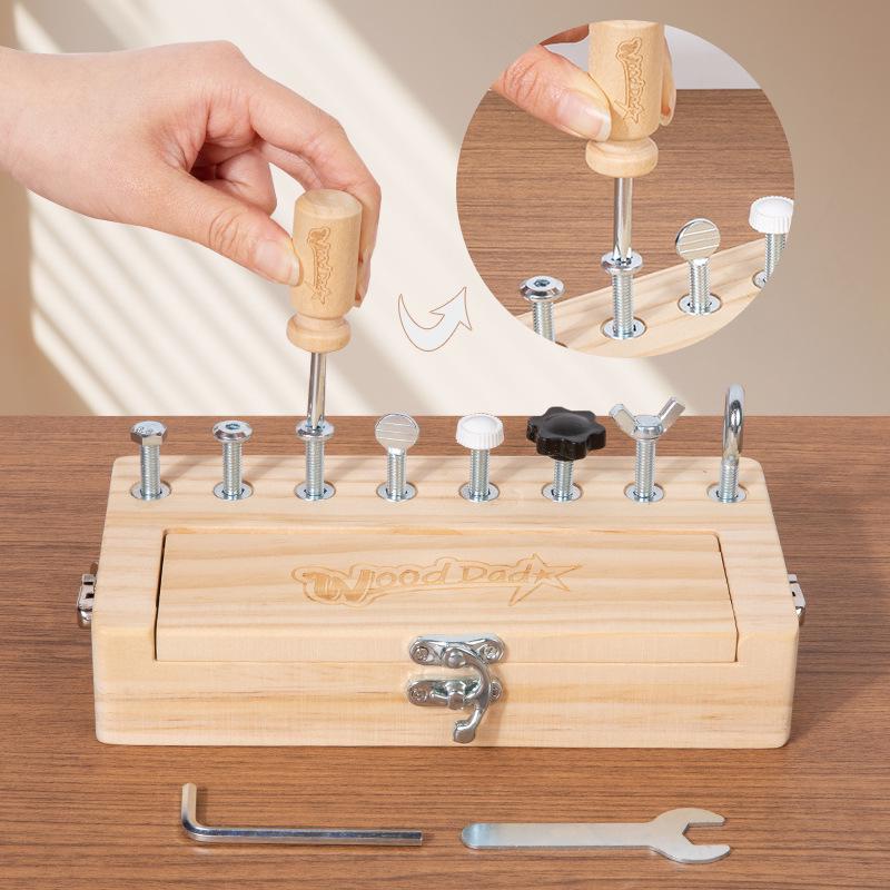 Montessori Wooden Screw & Nut Toolbox for Toddlers - Educational Assembly Toy