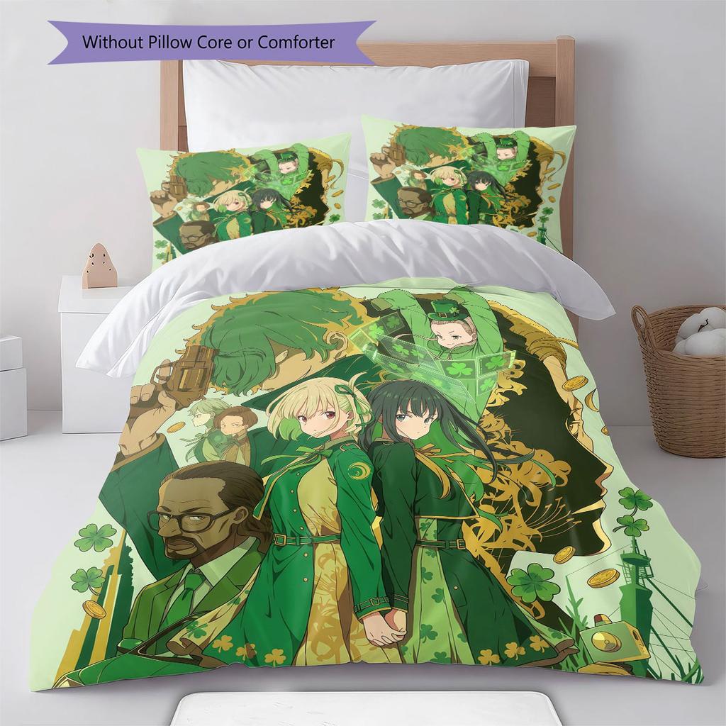 LycorisRecoil Pattern Bedding Quilt Set Quilt Cover Pillowcase Home Decoration Birthday Gift (1 * duvet cover + 2 * pillowcase, without core)