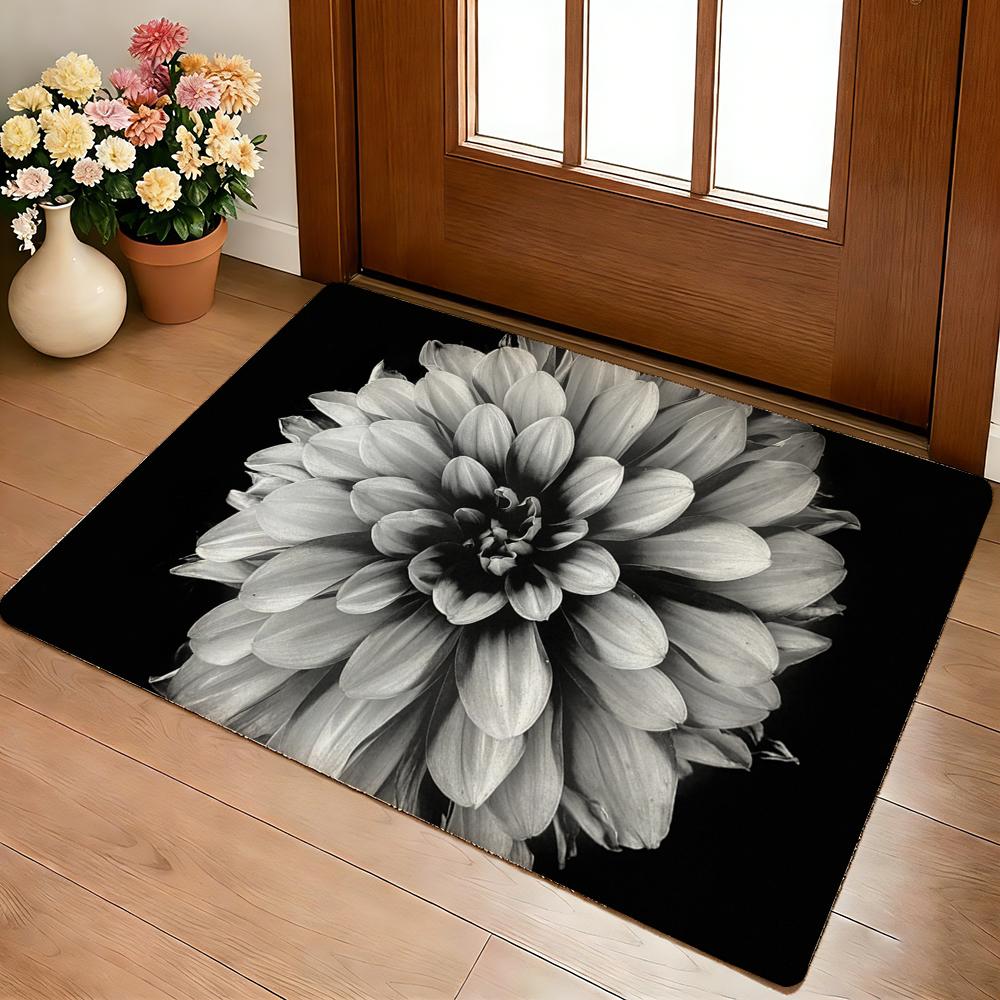 Advanced Black Flower Floor Mat Cozy Flannel Soft Thick Non-Slip Mat For Living Room Bedroom Kitchen Decor Rugs
