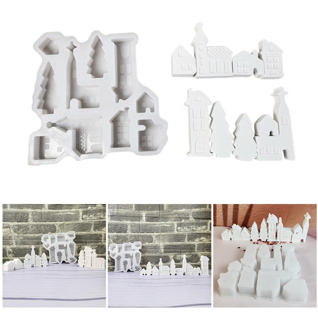 Artistic Silicone Mold Small House Shape Figurine Molds Silicone Texture for Festival Gifts and Engaging in Family Craft