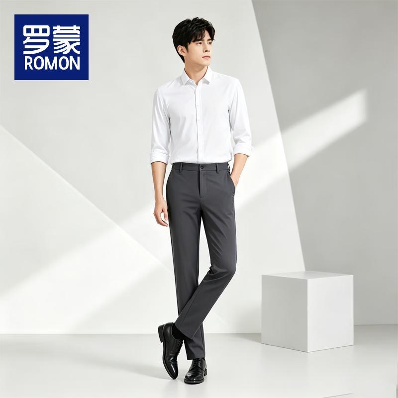 ROMON Men's Business Casual Straight-Leg Commuter Trousers
