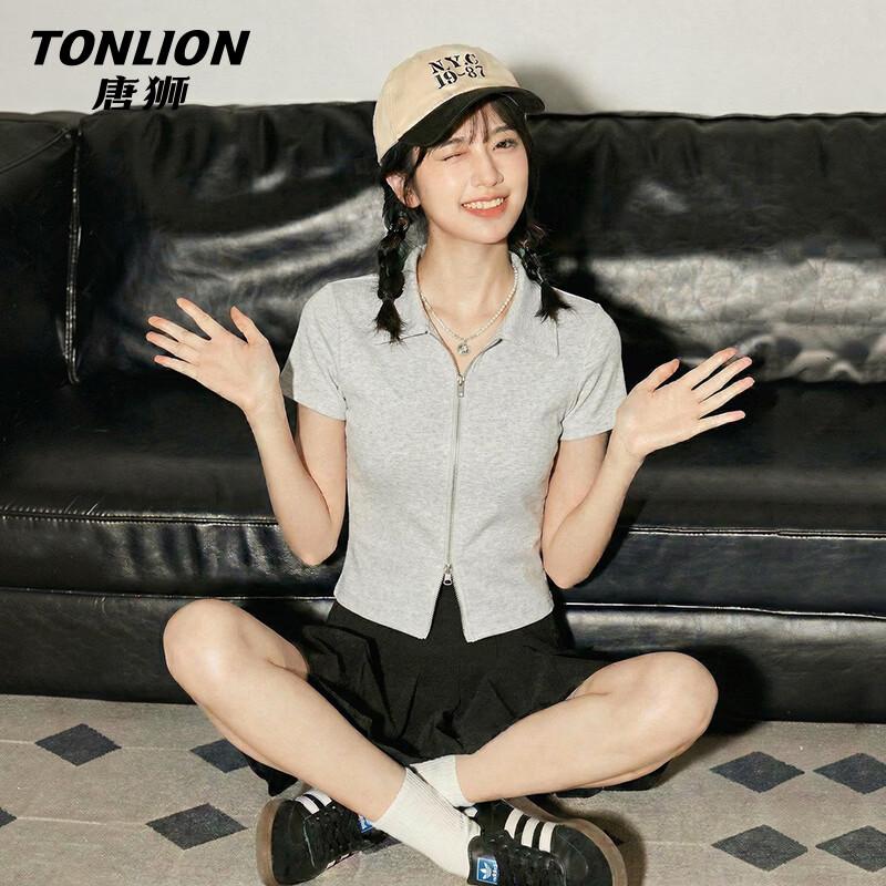 TonLion Women's Double Zipper Knit Polo Shirt