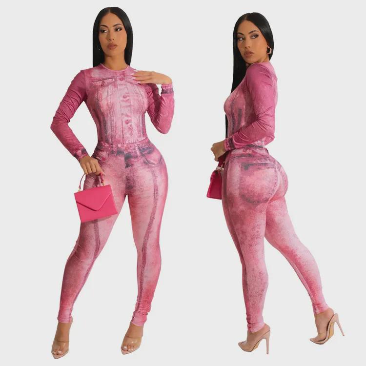 RC3160 Salopetă cu dresuri lungi imprimate la modă europeană și americană pentru femei