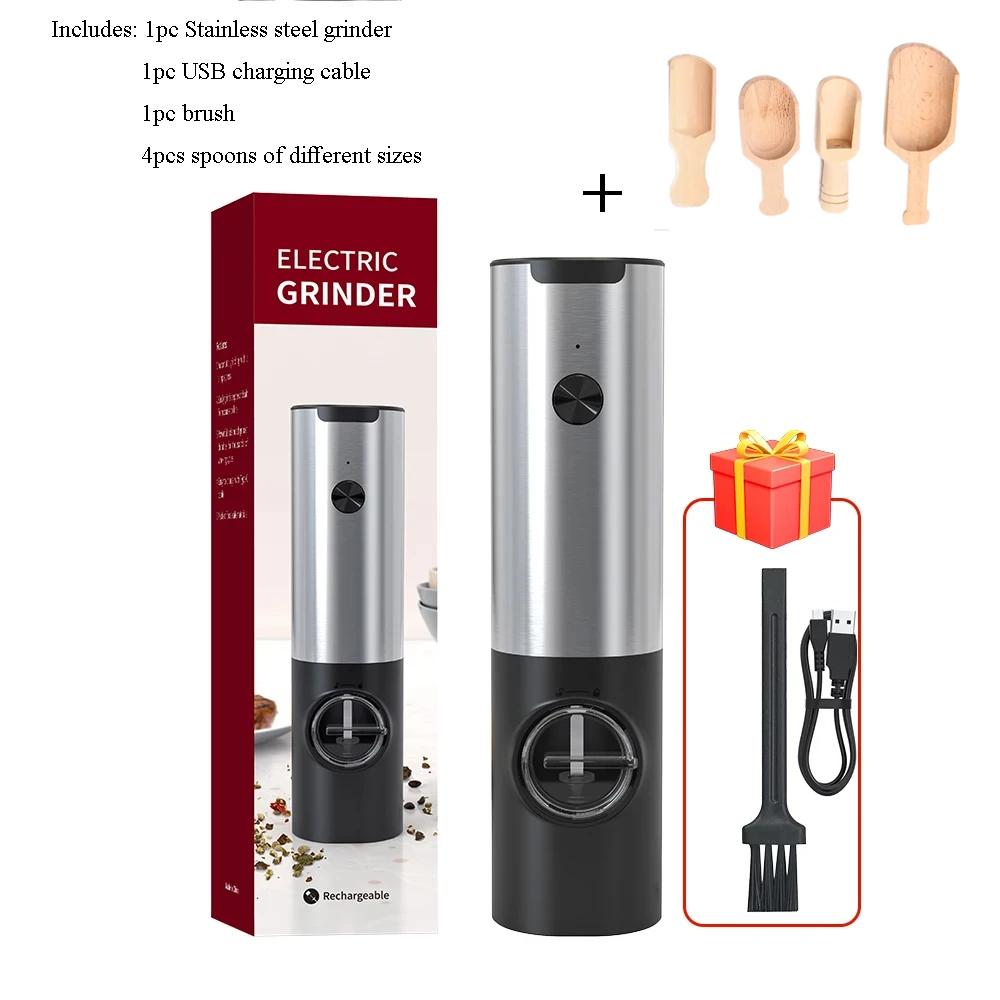 Electric Salt and Pepper Grinder Set USB Rechargeable With Charging Base Automatic Black Peppercorn and Sea Salt Spice Mill Set