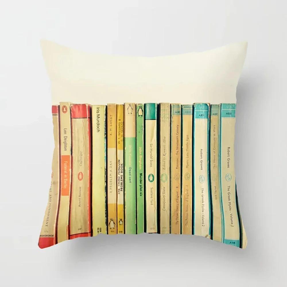 Stacked Magazine Printed Pattern Cushion Cover for Home Bedroom Living Room Sofa Decoration Square Pillow