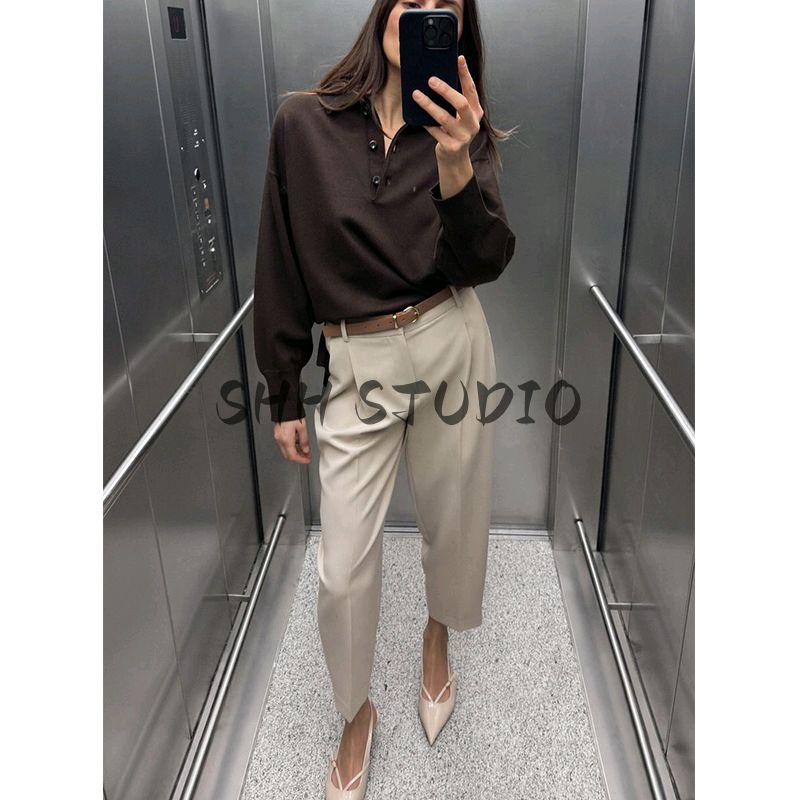 Spring New Women's Clothing Commute Leisure Multi-Color Matching Belt High Waist and Ankle Elegant Pleated Pants 9929022