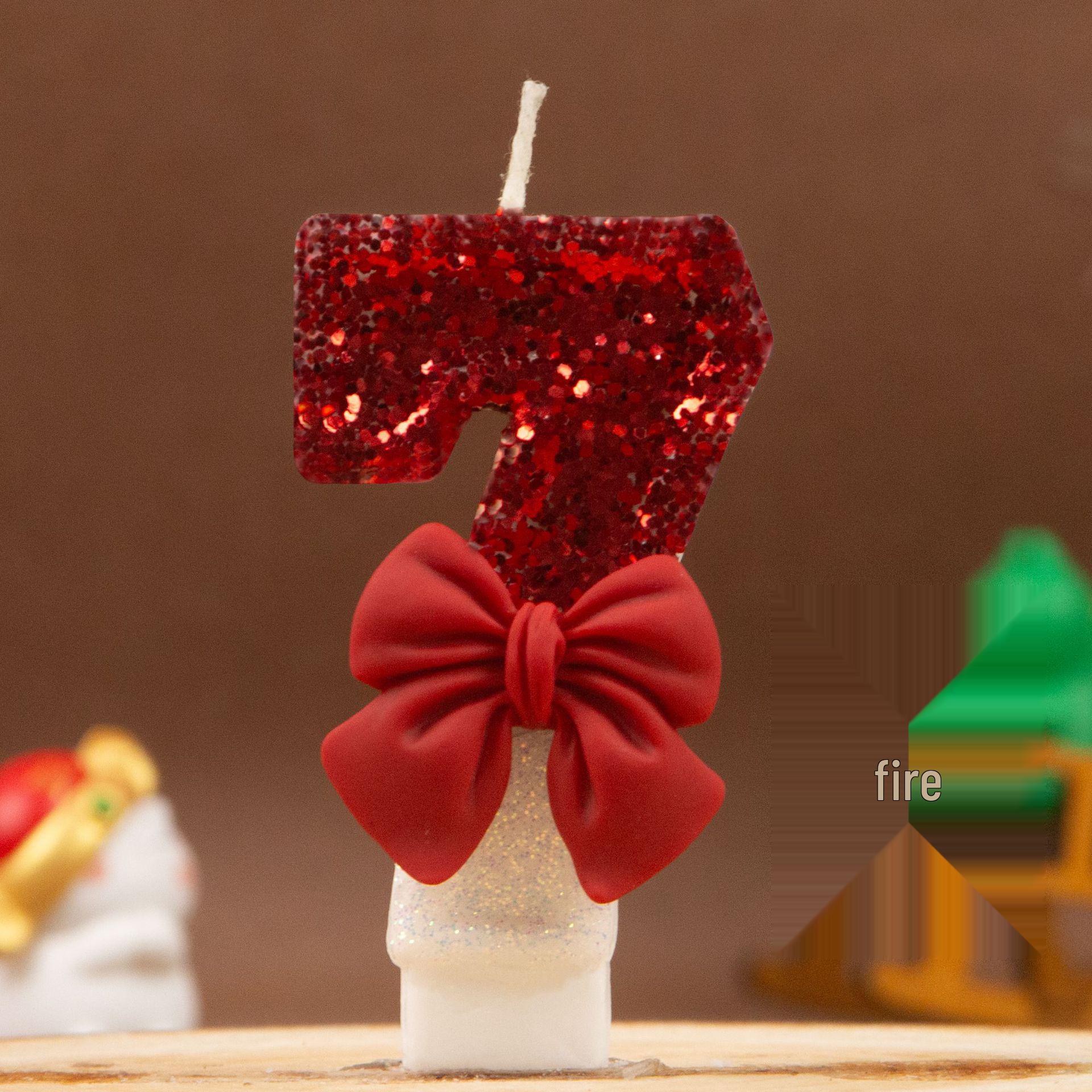 Xi Yin Birthday Number Candles 0-9, Creative Red Bow Design for Cake Decoration