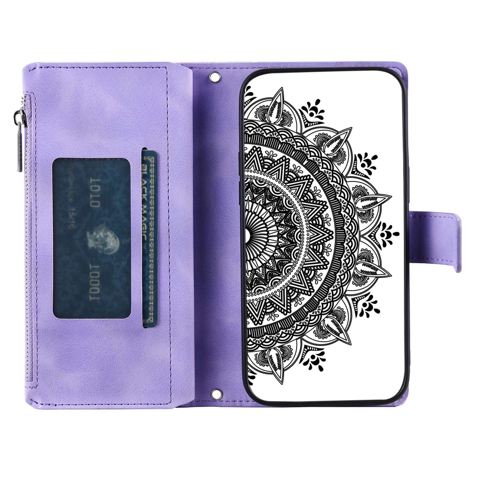 

For Samsung Galaxy S20 FE 4G/5G/S20 FE 2022/S20 Lite Zipper Pocket Phone Case,Mandala Stand Cover Multiple Card Slots Wallet Purple
