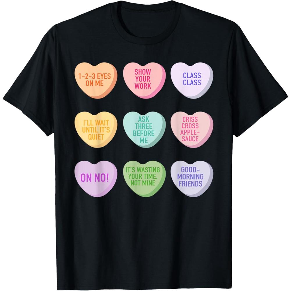 Funny Teacher Valentines Day Conversation Heart School Cotton Men T Shirt L чёрный